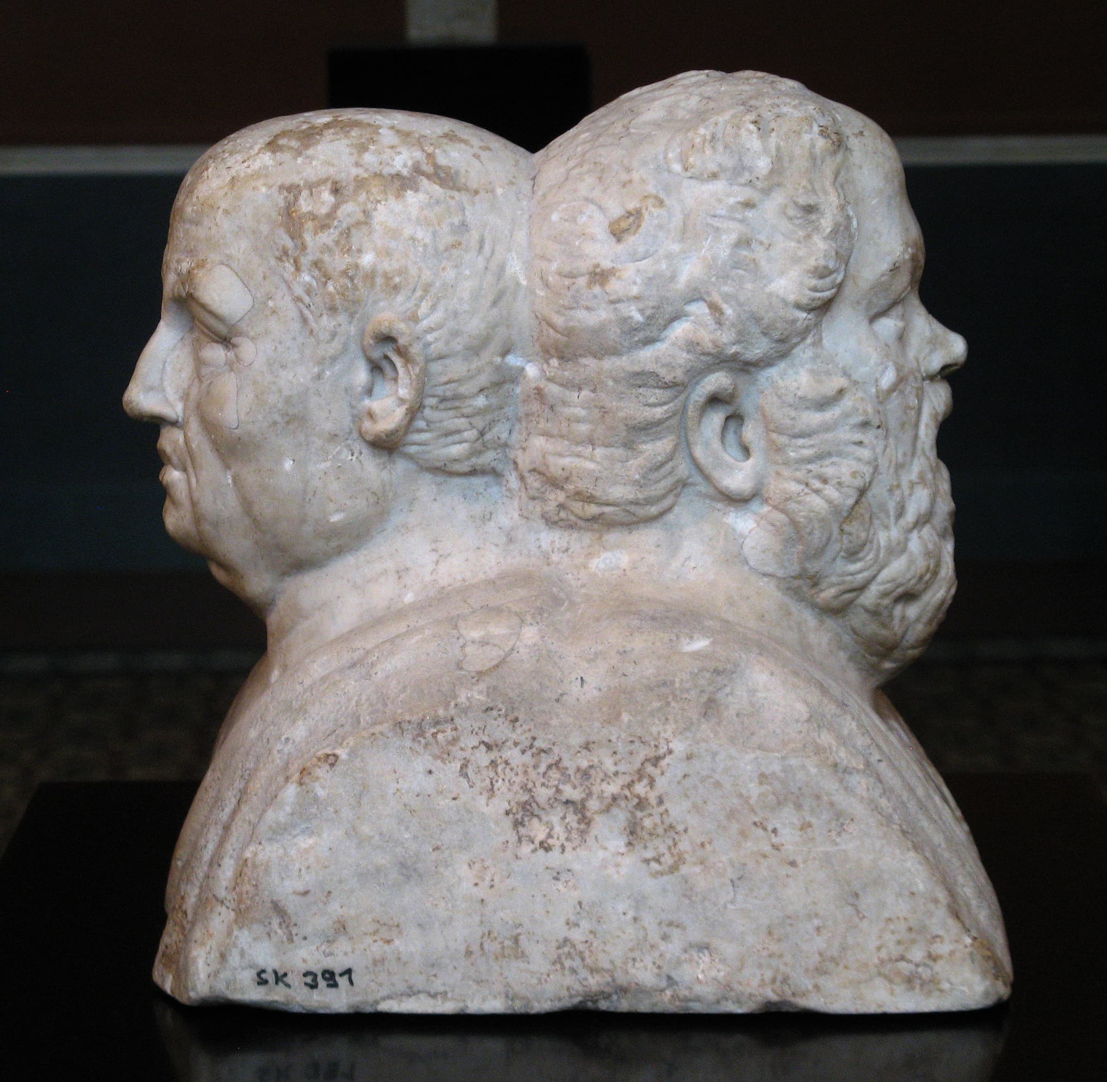 Herma doble de Sócrates y Séneca, mármol romano